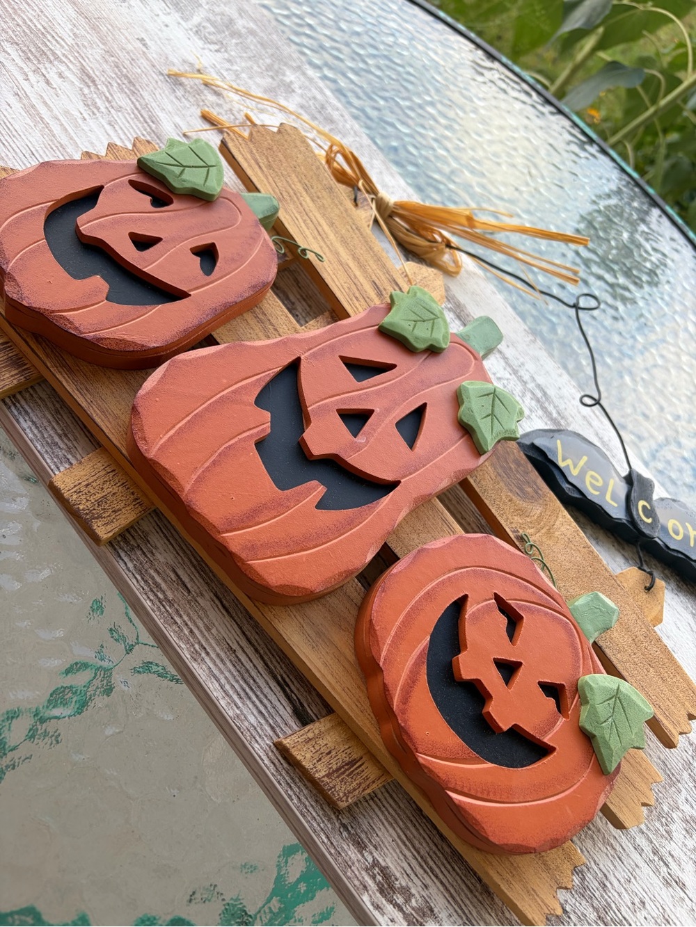 Halloween Wooden Pumpkin Welcome Plaque Hanging - Picture 2 of 6